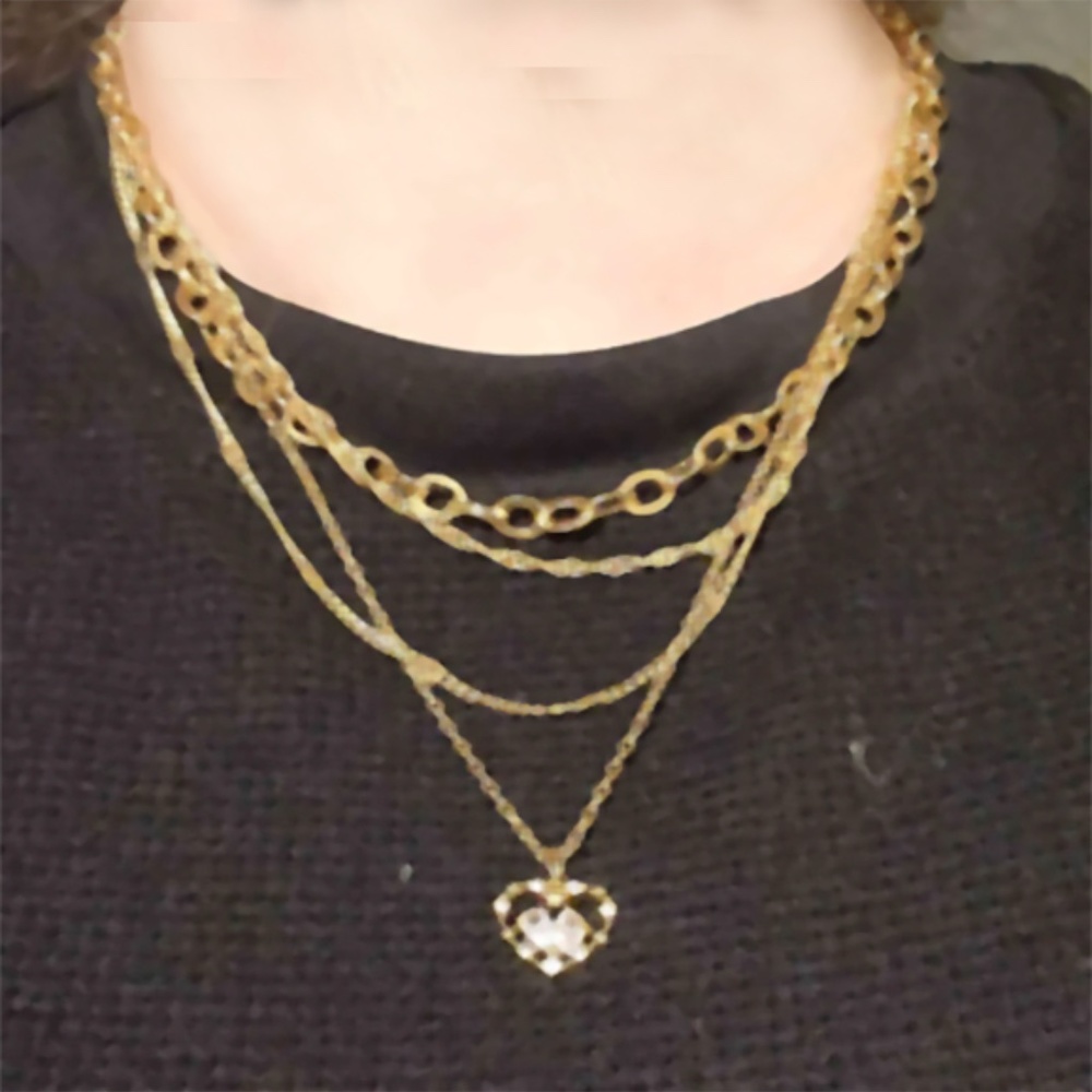 Heart Charm Layered Necklace Copper Jewelry - Zirconia Stones - One hook for all - Picture 6 of 6